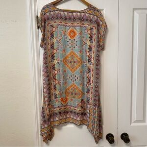 Johnny Was multicolor 100% silk graphic pattern tunic top dress women’s sz large